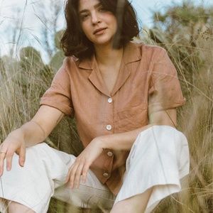 RACHAEL HARRAH Pure Organic Linen Rust Shirt S